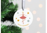 White ceramic christmas tree decoration with the image of a cute ballerina